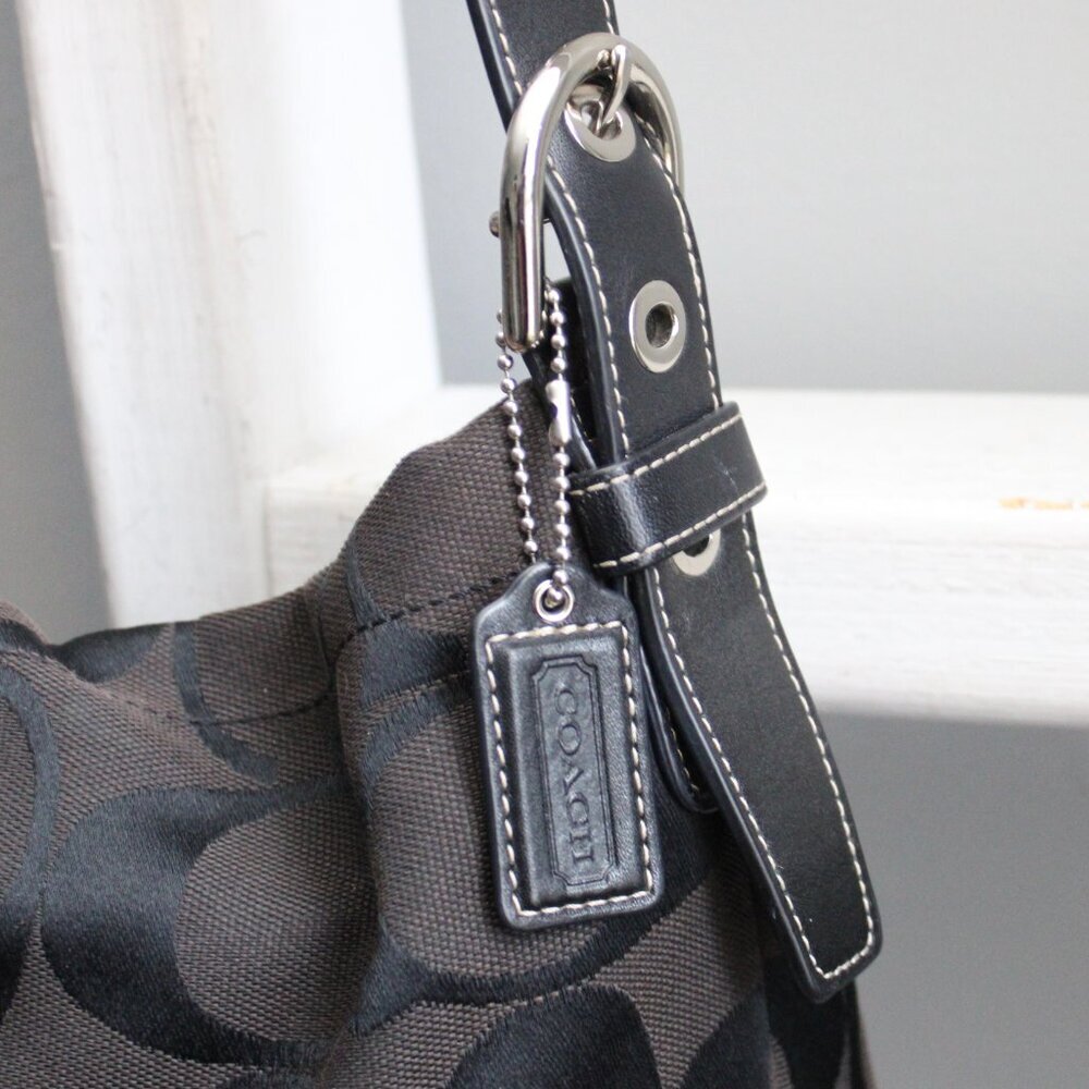 Coach VTG Y2K Black Soho Signature Duffle Canvas Leather Shoulder Crossbody Bag - Picture 6 of 9